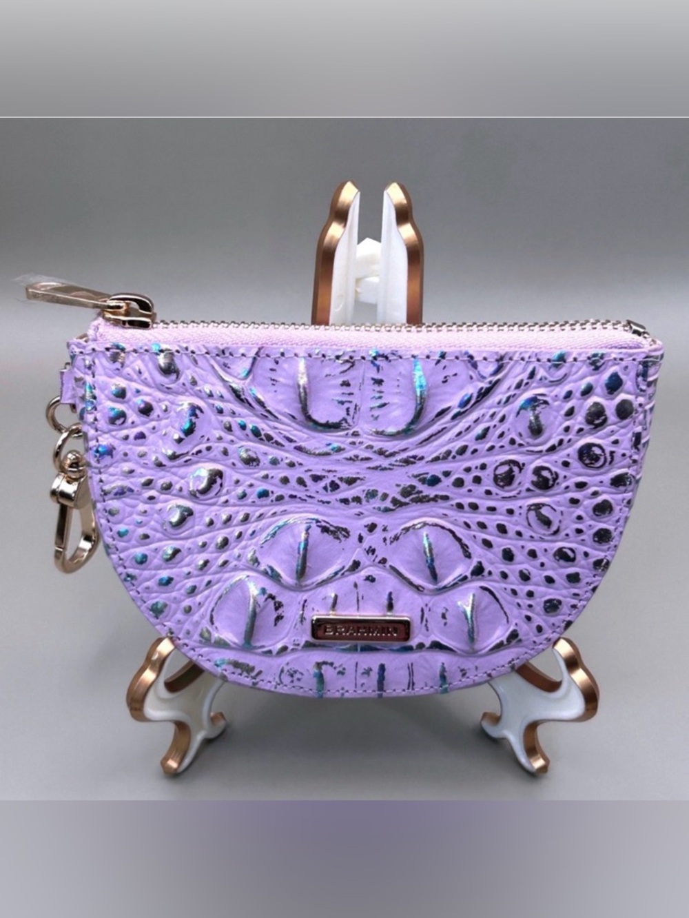 Brahmin Contour Britt Leather Coin Purse Violet Wonderland Iridescent